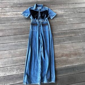 Stylish Denim jumpsuit with Black Fringe